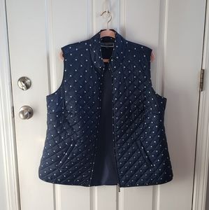 Karen Scott vest navy blue with white polka dots zip front 1x